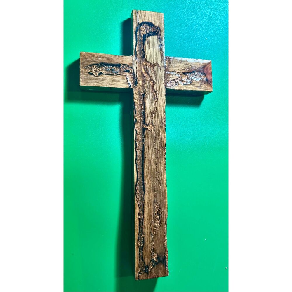 12" Large Lichtenberg Wood Cross Gold Epoxy Resin Fractal Burn Wall Decor